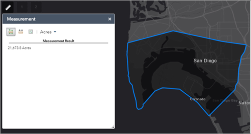 Area measurement result with geometry on map